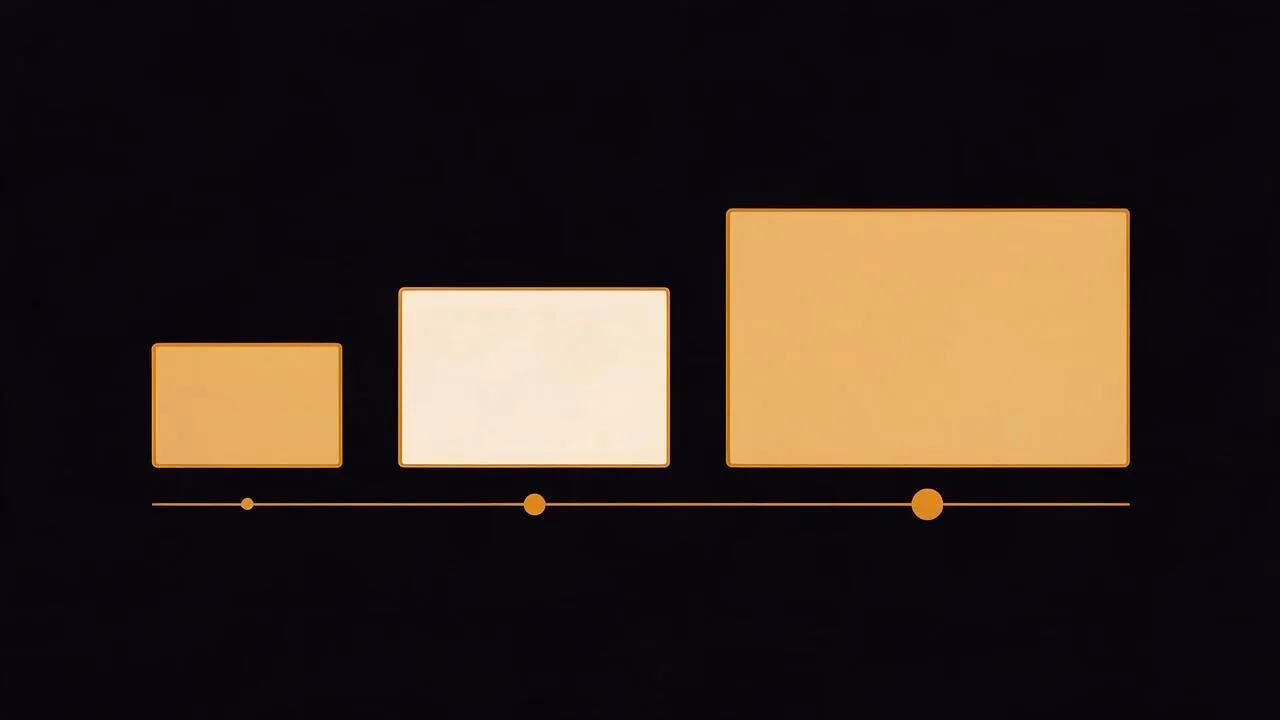 Three video frames of increasing size on a horizontal axis, with dots of increasing size beneath each, illustrating resolution tiers as price tiers